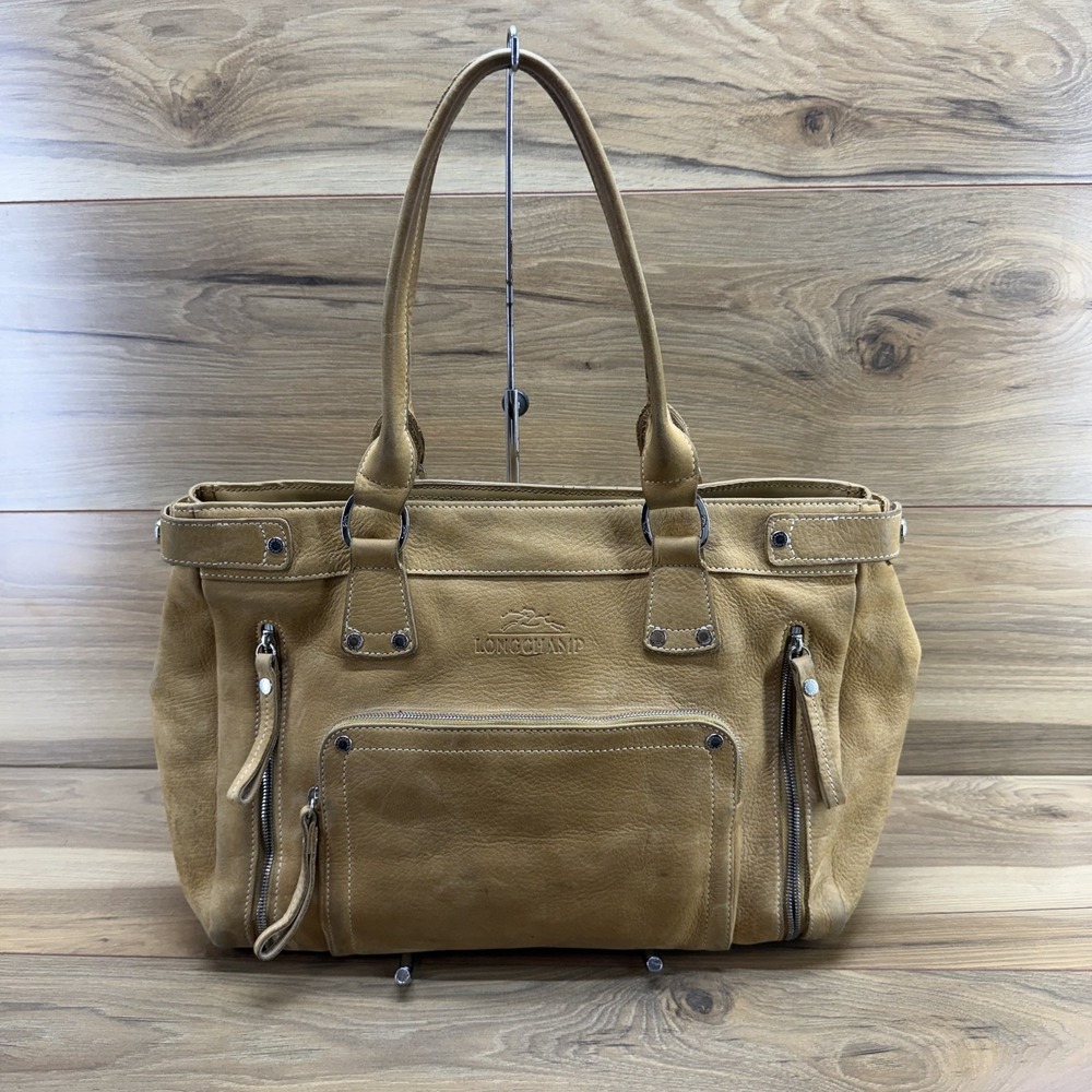 LONGCHAMP France Camel Suede Nubuck Vintage Tote Quiet Luxury Minimalist Casual
